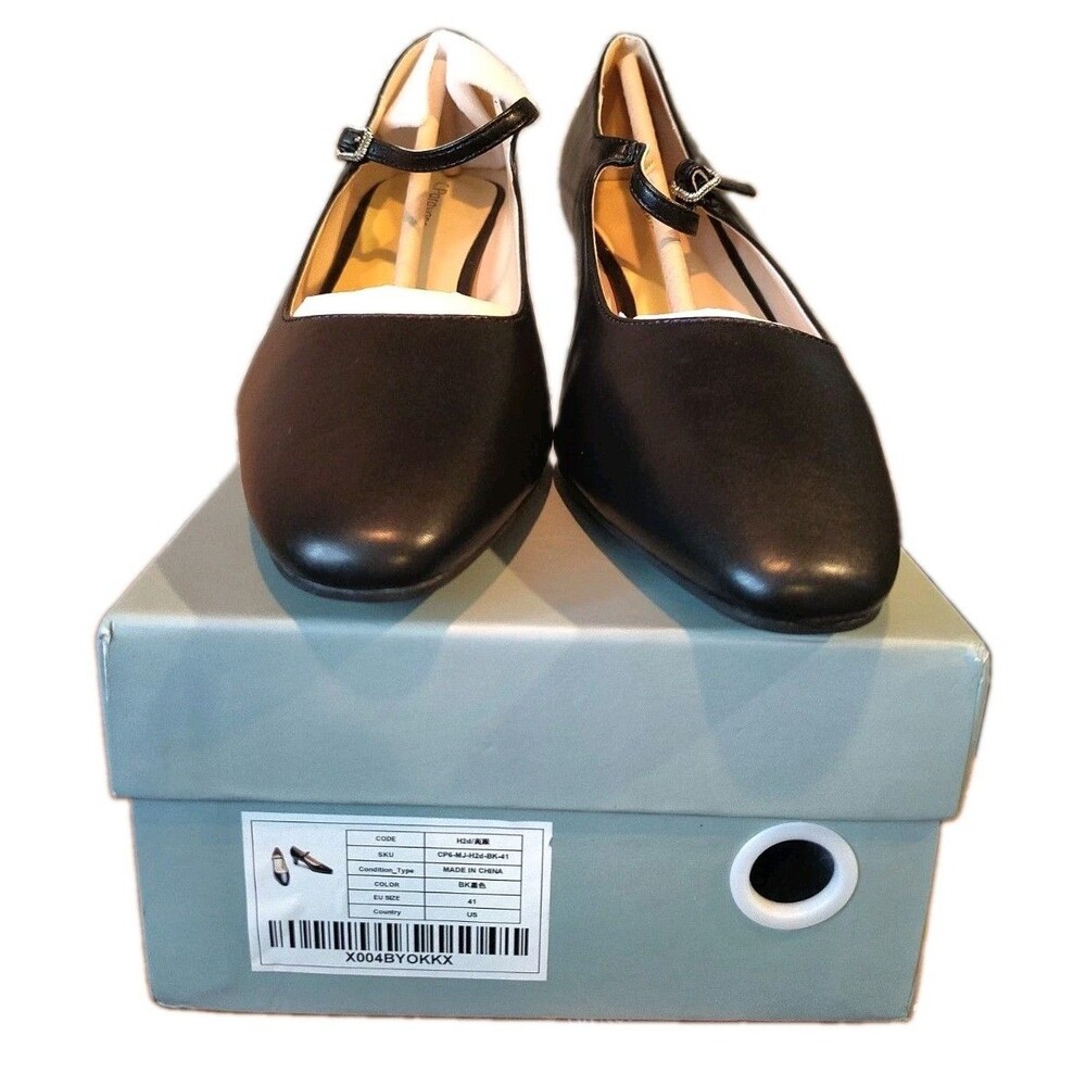 C.Paravano Women's Square Toe Mary Jane Pumps Black Block Low Heel Shoes Size 10